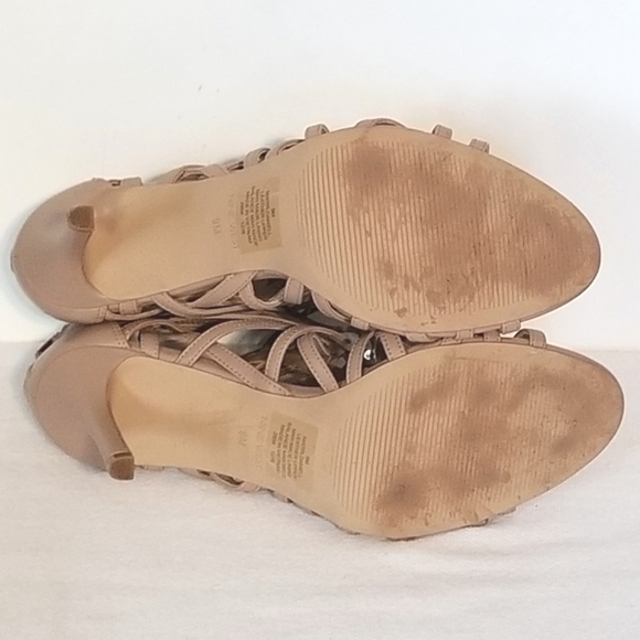 Nine West Leather Cage Taupe Heels Sandals Size 9 - Picture 7 of 8